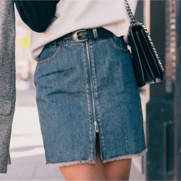Avec Les Filles Front‎ Zip Denim Jean Mini Skirt Blue Size 30 Western Grunge Y2K - Picture 1 of 12